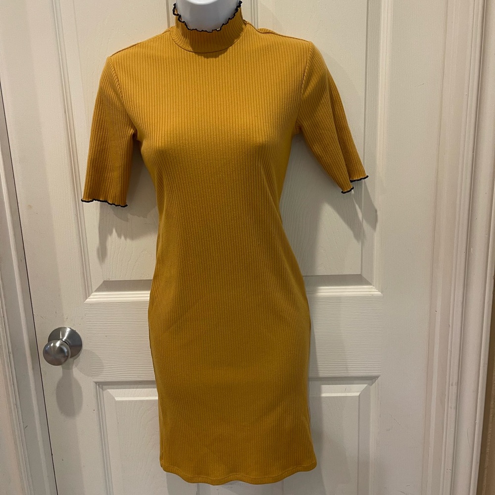 Urban Outfitters Mustard Mini Dress with Black Trim